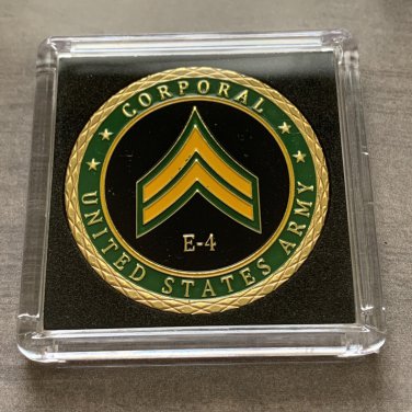 UNITED STATES ARMY -  Rank CORPORAL E-4 Challenge Coin with Case