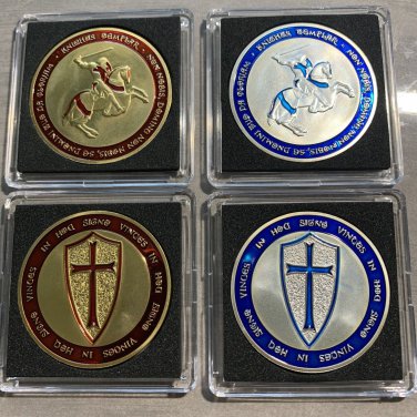 KNIGHT'S TEMPLAR CRUSADER 2 Coin Set-Freemason Silver/Gold DEALS! w Cases