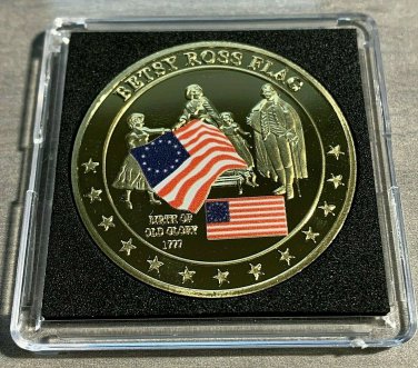 US Betsy Ross Flag Old Glory Patriotic Collectible Challenge Coin w/Case
