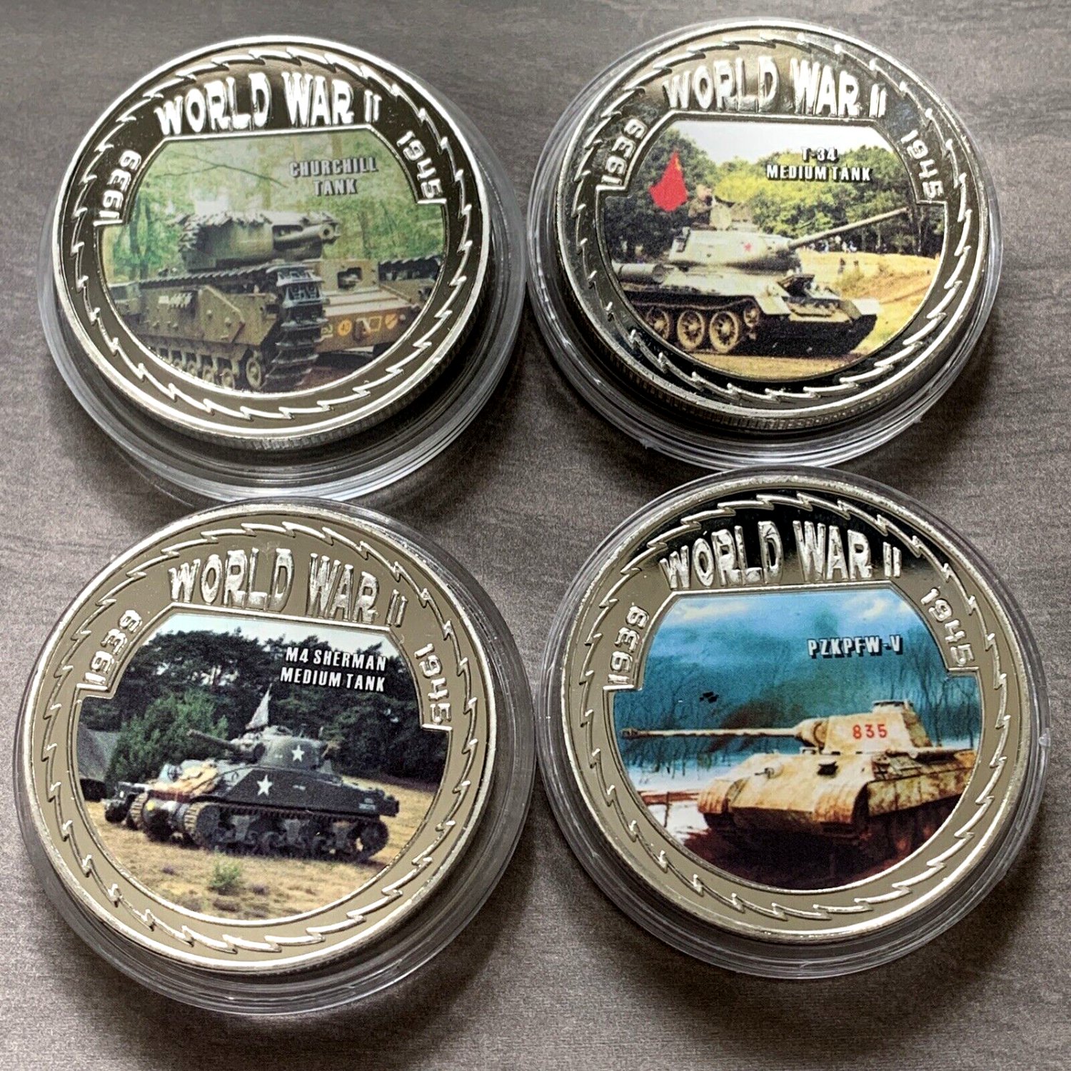 Great Tanks of WW2 Challenge Coin Set of 4-Great Deal!