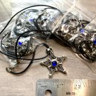 WHOLESALE JEWELRY LOT OF 6 SATANIC PENTAGRAM NECKLACE W BLUE STONES -1.5" NEW!