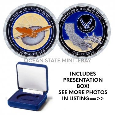 EDWARDS AIR FORCE BASE HOME OF THE SONIC BOOM 1.75" CHALLENGE COIN With Box!!