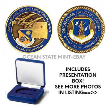 USAF 138TH FIGHTER WING-AIR NATIONAL GUARD Challenge Coin Tulsa 1.75"  with Box!