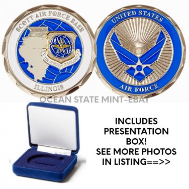 SCOTT AFB ILLINOIS Challenge Coin "Air Mobility Command" 1.75"  with Box!