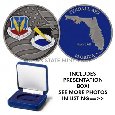 TYNDALL AFB Challenge Coin  USAF Air Combat Command 1.75"  w Box! Florida USA