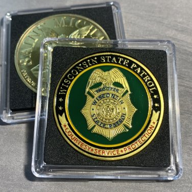 WISCONSIN STATE PATROL Trooper ST MICHAEL POLICE Challenge Coin 40mm with Case