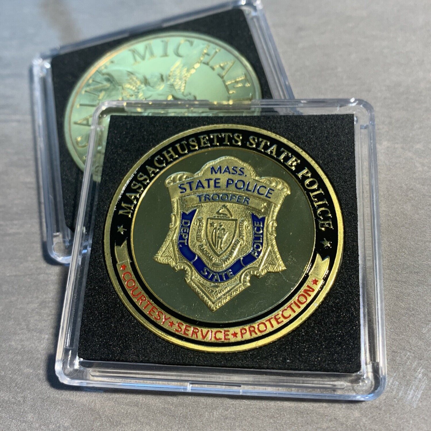 Massachusetts State Police Trooper Challenge Coin 40mm with Case New