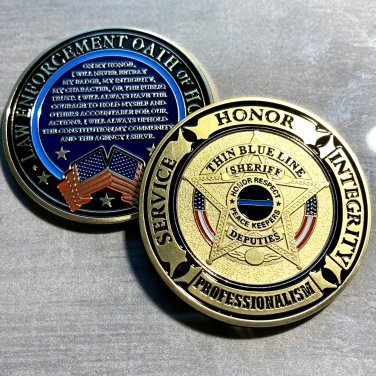 Sheriff Deputy Challenge Coin THIN BLUE LINE LEO OATH Police Prayer Coin 1.75"