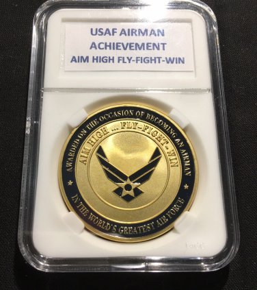 Airman Achievement Aim High Challenge Coin-United States AIR FORCE USAF W Case!