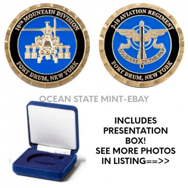 US ARMY 10TH MOUNTAIN FORT DRUM 2-10 AVIATION Challenge Coin 1.75" with BOX