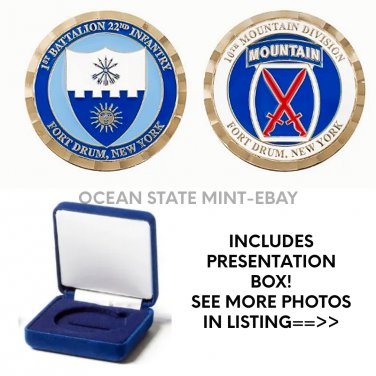 US ARMY 10TH MOUNTAIN FORT DRUM 1ST BATT 2ND INF Challenge Coin 1.75" with BOX