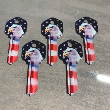 5X-AMERICAN EAGLE US FLAG KEYS Uncut NEW House Key Blanks HOUSE KWIKSET KW-1