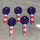 5X-PATRIOTIC STARS &TRIPES US FLAG KEYS Uncut NEW House Key Blanks KWIKSET KW-1