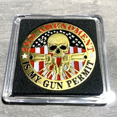 2nd Amendment Challenge Coin Right to Keep & Bear Arms-NEW GOLD PL With Case!