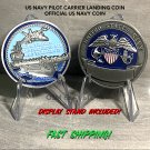 US NAVY PILOT CARRIER LANDING-ENGRAVABLE CHALLENGE COIN 1.75"  & Stand
