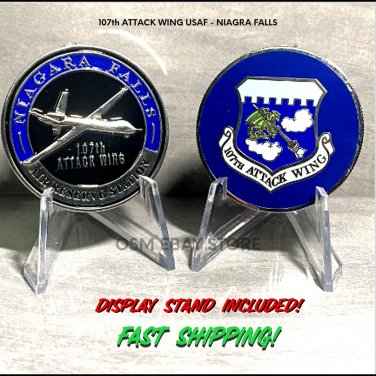 USAF 107TH ATTACK WING NIAGRA FALLS ARS 1.75" Challenge Coin w Stand