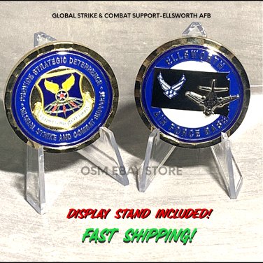 USAF GLOBAL STRIKE & COMBAT SUPPORT ELLSWORTH AFB 1.75" Challenge Coin w Stand