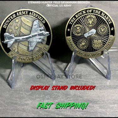 US ARMY HUNTER ARMY AIRFIELD 3RD COMBAT AVIATION BRIGADE Challenge Coin w Stand