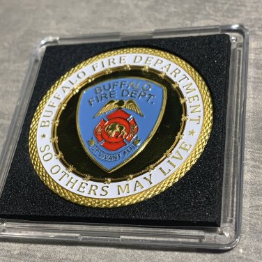 BUFFALO NEW YORK FIRE Department Shield St. Michael Challenge Coin 40mm w/case