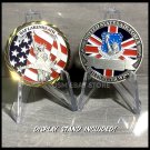 RAF LAKENHEATH UK USAF-USA/UNITED KINGDOM FLAG ROYAL AF CHALLENGE COIN w/Stand!