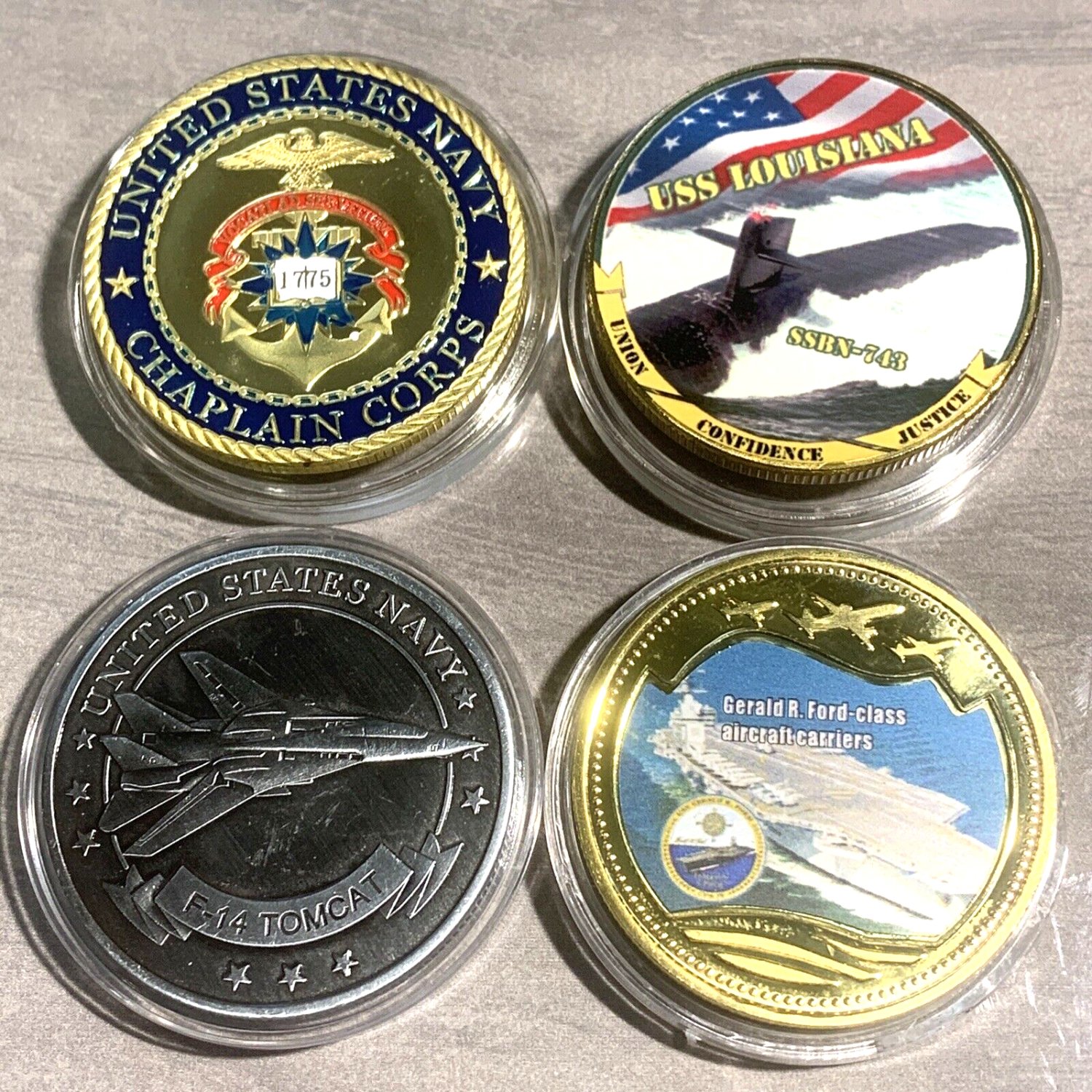 4 Challenge Coin Lot US NAVY USS LOUISIANA-CHAPLIN-USS FORD F-14 Offers ...