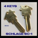 4 PACK SCHLAGE SC1 House Shaped Key Blank Brass Easy Find Keys REAL ESTATE PROMO