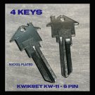 4 PACK KWIKSET NP House Shaped Key Blank 6 Pin KW-11 REAL ESTATE MORTGAGE PROMO