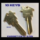 10 KWIKSET KW-11 House Shaped Key Blank 6 Pin Brass REAL ESTATE-MORTGAGE PROMO!