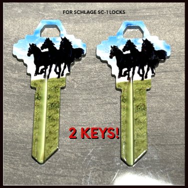 2X WILD HORSES Uncut NEW Key Blank-HOME HOUSE KEYS SCHLAGE SC-1