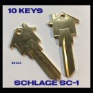 10 Schlage SC-1 House Shaped Key Blanks Brass MORTGAGE-REAL ESTATE PROMOTIONAL!