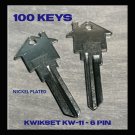 100 BOX KW-11-6 PIN KWIKSET NP House Shaped Key Blank REAL ESTATE MORTGAGE PROMO