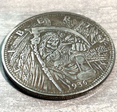 GRIM REAPER EVIL TIME IS UP Skull Novelty Good Luck Heads Tails Challenge Coin