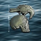 LARGE BIKER SKULL RAVEN SKULL GOTHIC VEST PIN- BIG METAL 1.75" NEW!