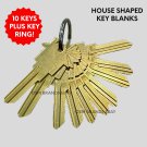 10 KWIKSET KW-11 House Shaped Key Blank W RING 6 Pin Brass REAL ESTATE-MORTGAGE