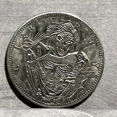 GRIM REAPER EVIL SICKLE Skull  Novelty Good Luck Heads Tails Challenge Coin