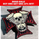 LARGE BIKER V-TWIN SKULL CROSS GOTHIC VEST PIN BIG METAL 1.5" + NEW!