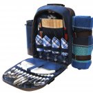 Picnic Pack Backpack for 4 Plaid Blue with Blanket