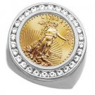 GORGEOUS 18KT White Gold Men's Diamond Coin Ring With A 22kt yellow gold 1/10 Oz American Eagle GORGEOUS 18KT White Gold Men's Diamond Coin Ring With A 22kt yellow gold 1/10 Oz American Eagle