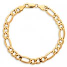 GORGEOUS 10KT YELLOW GOLD MENS FIGARO  LINK BRACELET 8 INCHES 7.5MM WIDE
