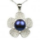 GORGEOUS GENUINE BLACK PEARL FLOWER PENDANT WITH STERLING SILVER CHAIN GORGEOUS GENUINE BLACK PEARL FLOWER PENDANT WITH STERLING SILVER CHAIN