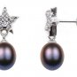 2 GORGEOUS STERLING SILVER STAR FRESH WATER BLACK n WHITE PEARL EARINGS