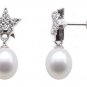 2 GORGEOUS STERLING SILVER STAR FRESH WATER BLACK n WHITE PEARL EARINGS
