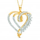 1/2 CTW Baguette and Round Diamond Heart Pendant in 10KT Yellow Gold 1/2 CTW Baguette and Round Diamond Heart Pendant in 10KT Yellow Gold