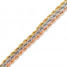 AWESOME 10KT TRI GOLD ROPE BRACELET YELLOW ROSE AND WHITE GOLD 7.5 INCHES AWESOME 10KT TRI GOLD ROPE BRACELET YELLOW ROSE AND WHITE GOLD 7.5 INCHES