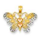 GORGEOUS 14KT ROSE YELLOW GOLD BUTTERFLY PENDANT with HEARTS TEXTURED GORGEOUS 14KT ROSE YELLOW GOLD BUTTERFLY PENDANT with HEARTS TEXTURED