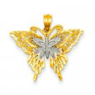 GORGEOUS 14KT YELLOW  GOLD BUTTERFLY PENDANT TEXTURED FILIGREE