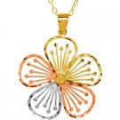 GORGEOUS 10KT ROSE YELLOW WHITE GOLD FLOWER PENDANT WITH CHAIN NECKALCE