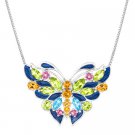 GORGEOUS 4 1/6 ct Natural Peridot, Citrine, Swiss Blue Topaz, Pink Tourmaline Butterfly Necklace