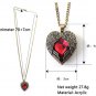 Vintage RED ruby jewelry pendant necklace Peach Palace Carved angel wings Heart Love long chain