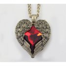 Vintage RED ruby jewelry pendant necklace Peach Palace Carved angel wings Heart Love long chain